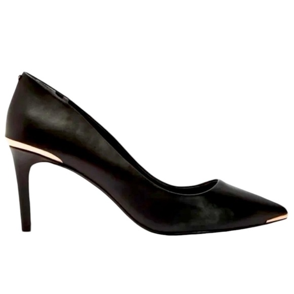 Ted Baker Shoes - NEW Ted Baker Black Leather Rose Gold Wishiri Pointed Heel - Size EU38.5/US8